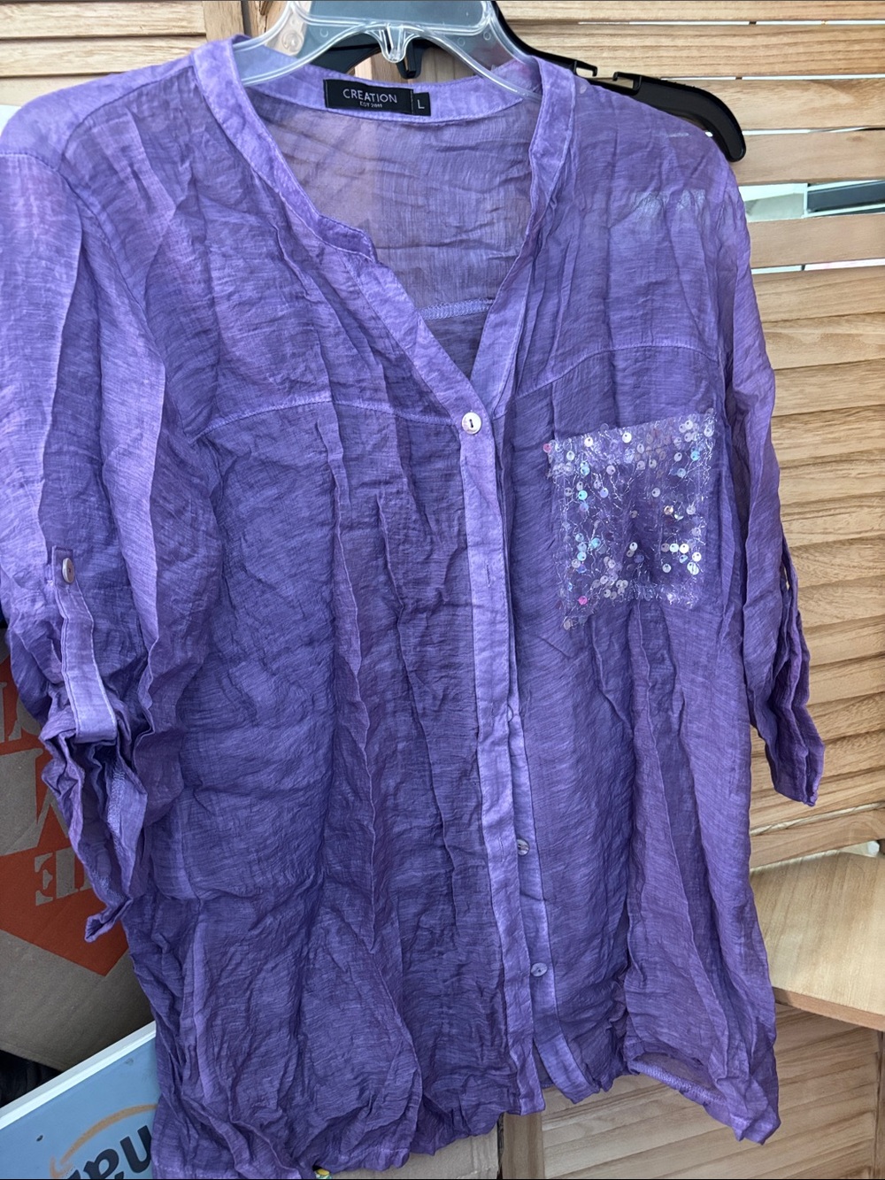 Purple Sequin Pocket Button-Down Shirt Large